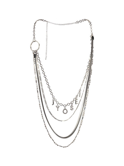 Silver Multi-Layer Crystal Ring Pendant Necklace