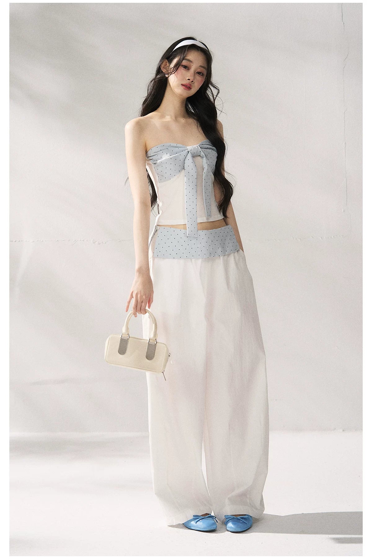 Strapless Top &amp; Relaxed Wide-Leg Pants Set
