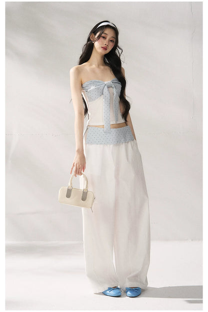 Strapless Top &amp; Relaxed Wide-Leg Pants Set