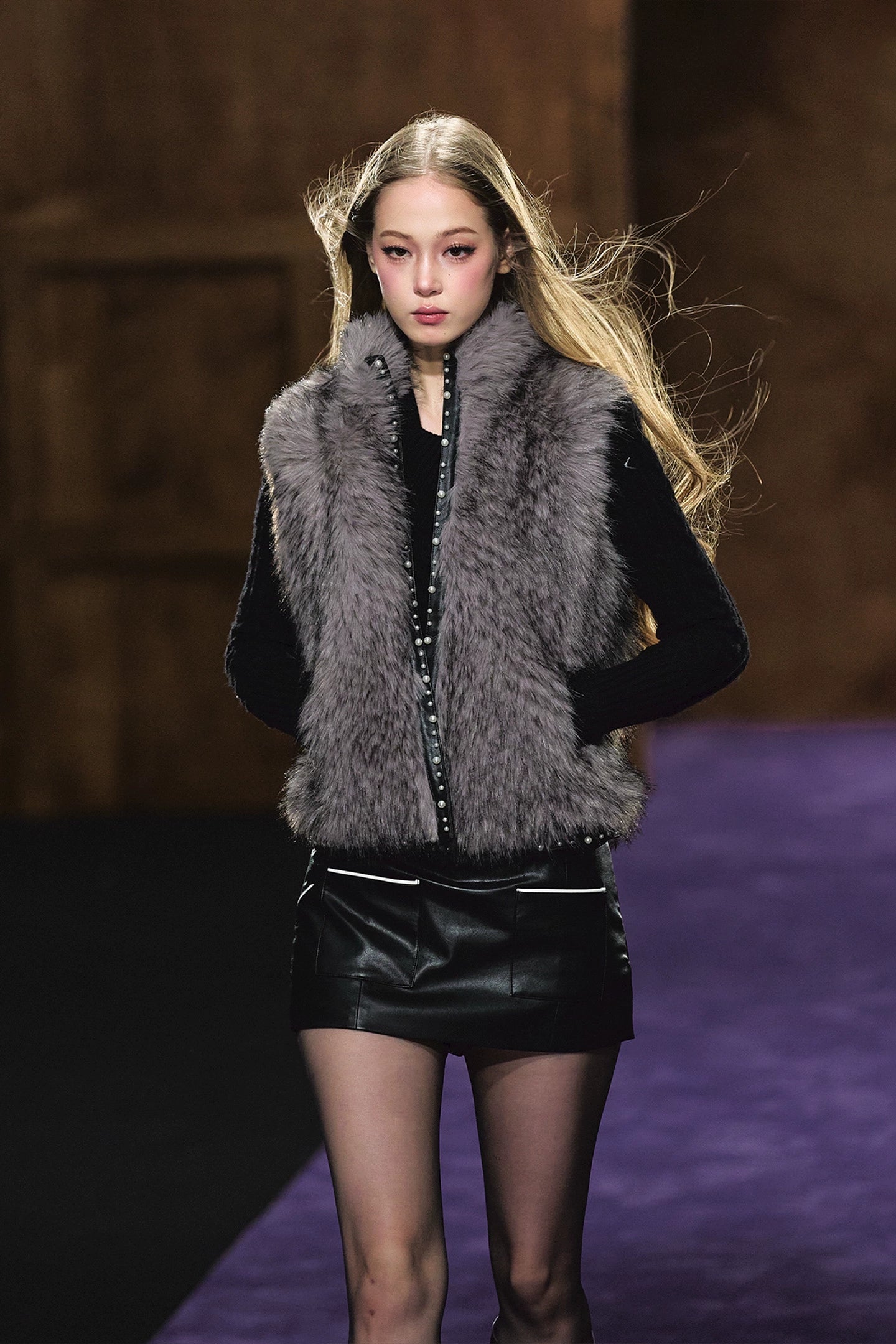 Beaded Faux Fur Layered Vest