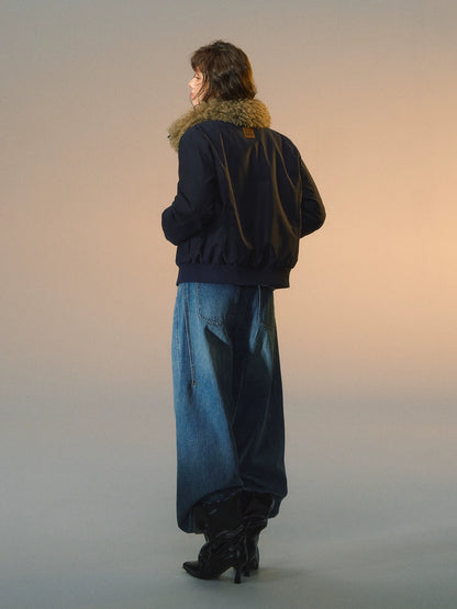 Detachable Fur-Collar Fitted Down Jacket