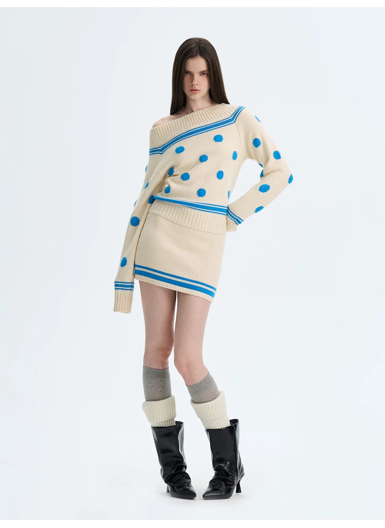 Contrast Polka-Dot Knit Sweater