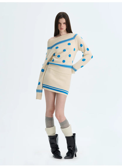 Contrast Polka-Dot Knit Sweater