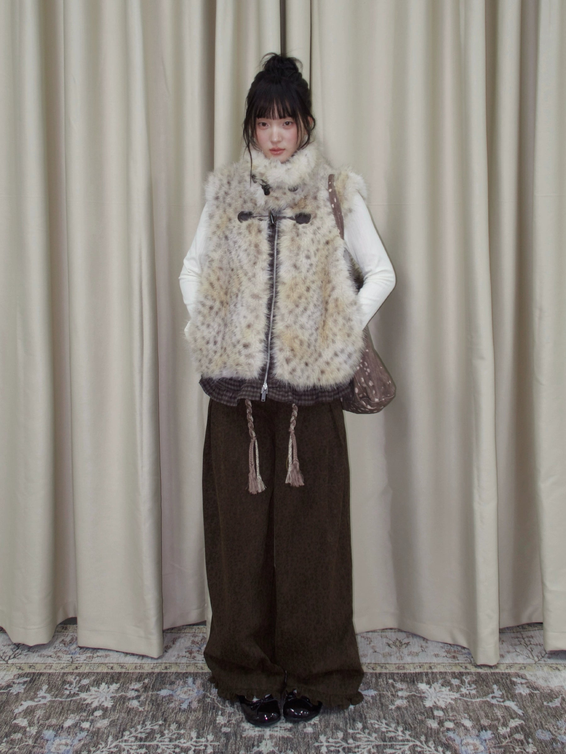 Faux Fur Leopard-Panel Lace-Trim Vest