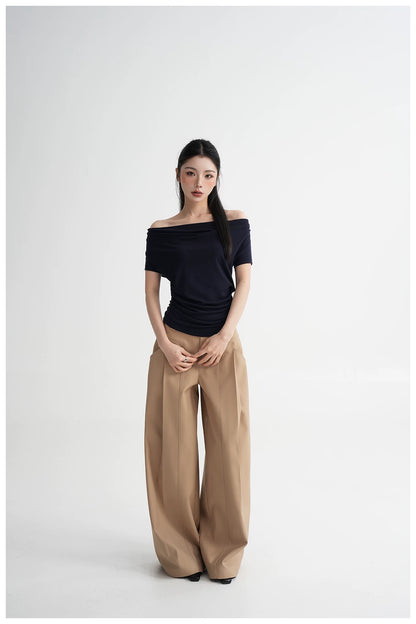 Draped Off-Shoulder Fitted Short Sleeve T-Shirt