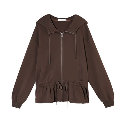 Sculpted Drawstring Cocoon Fleece Hoodie Jacket