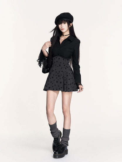 Striped Lace-Panel Waist-Defining Shirt