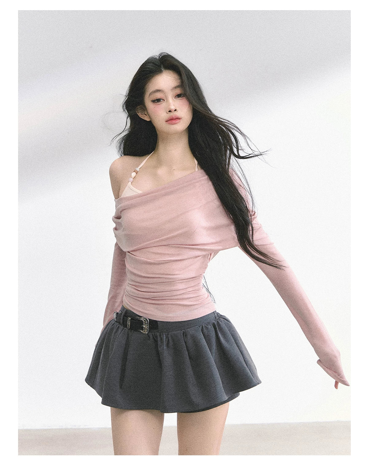 Asymmetric Off-Shoulder Long-Sleeve T-Shirt