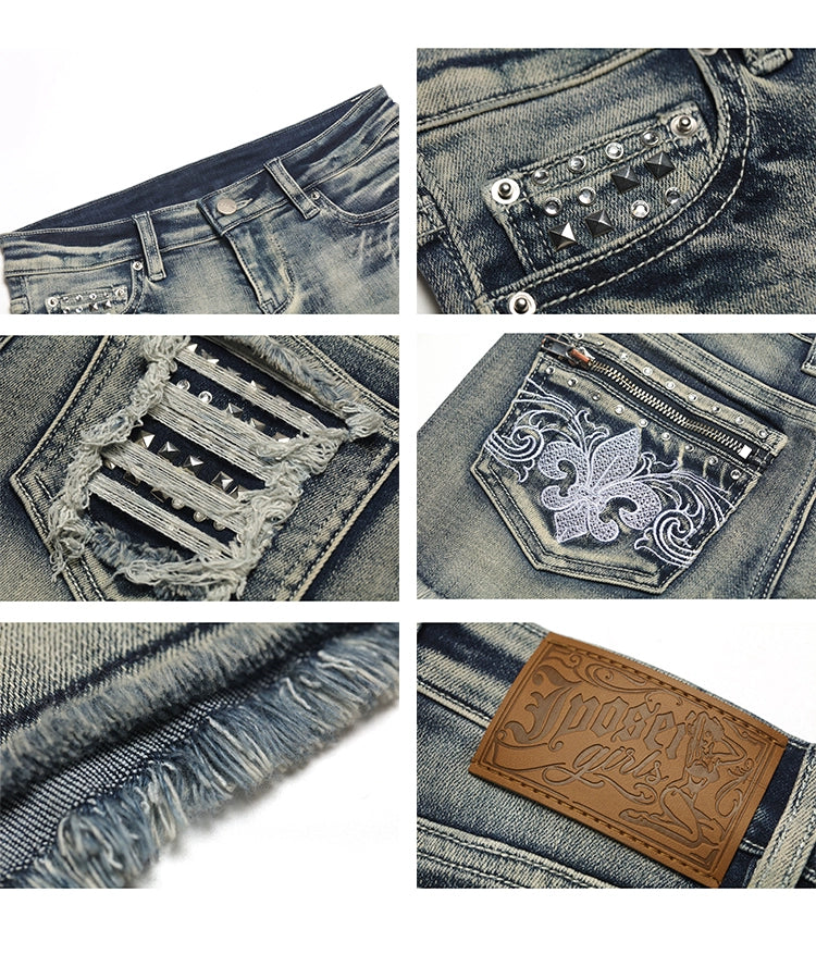 High-Waisted Embellished Denim Shorts