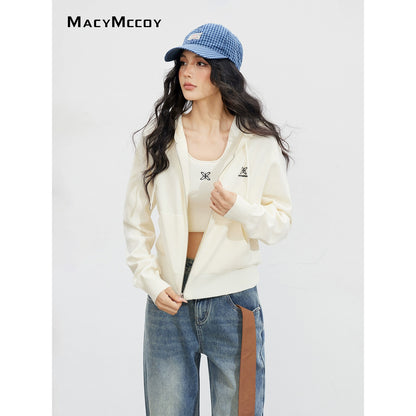 Embroidered Knit Zip-up Hoodie