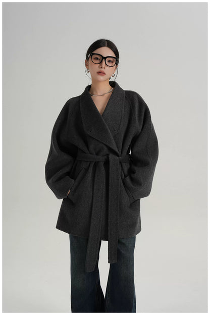 Tie-Belt Mid-Length Double-Faced Wool Jacket