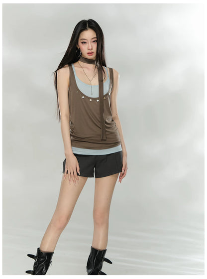 Double-Breasted Belted Tailored Shorts