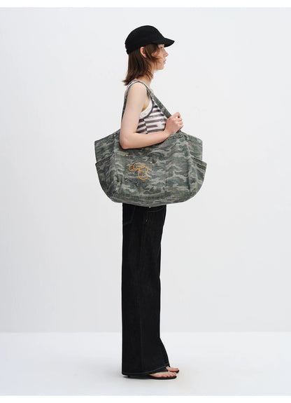 Washed Camouflage Canvas Tote Bag
