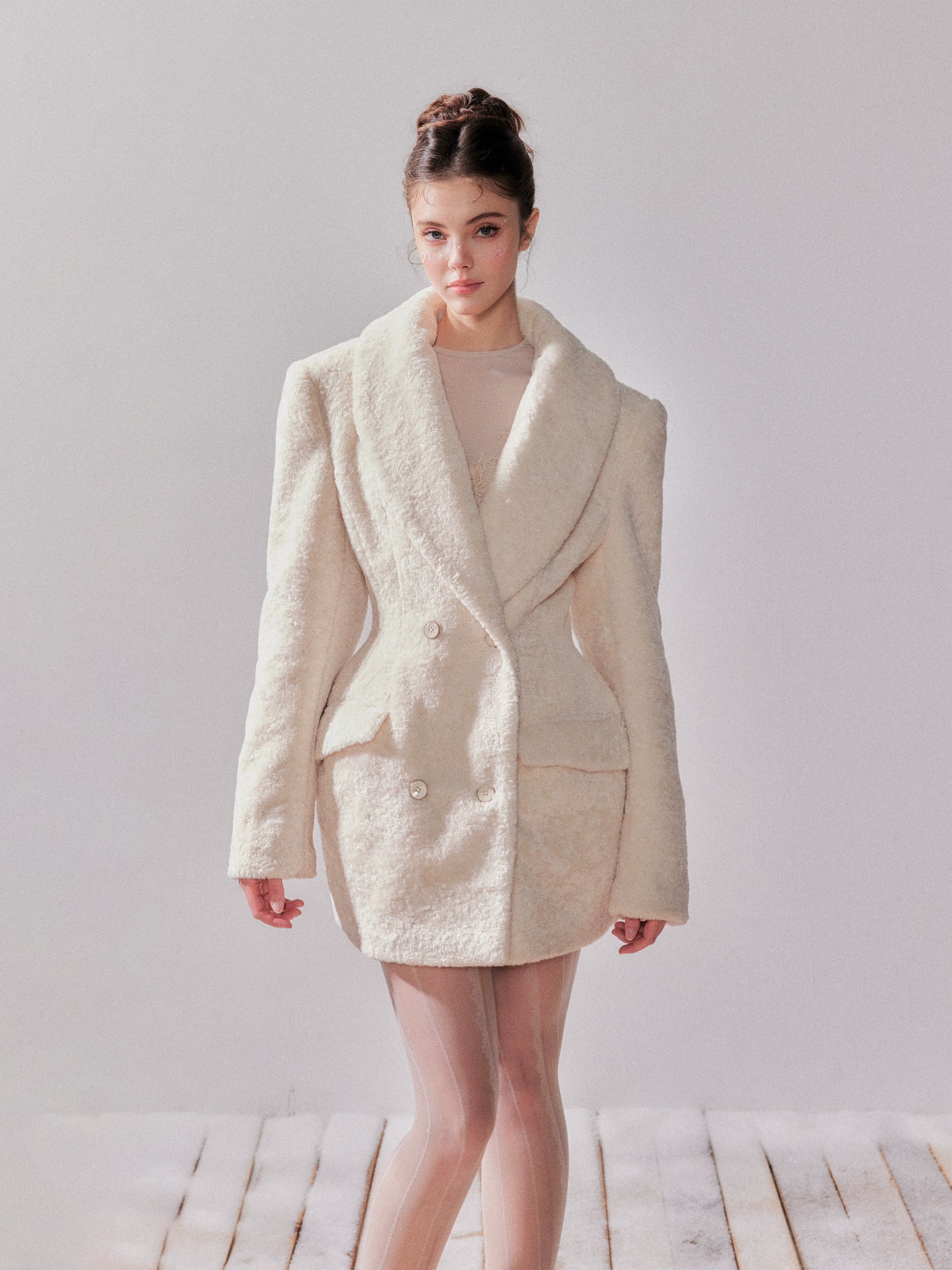 Cedar White Tea Shearling Belted Jacket