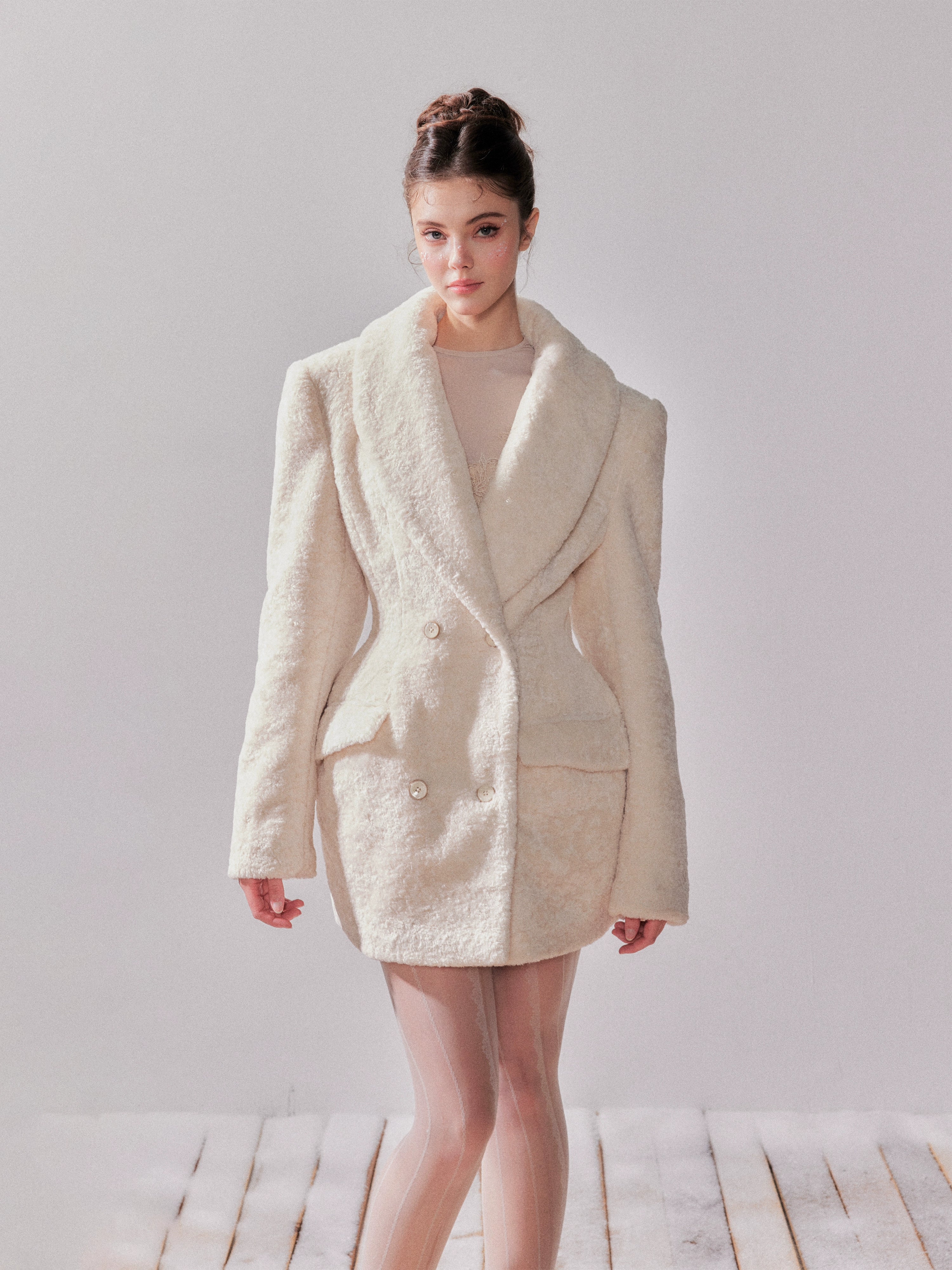 Cedar White Tea Shearling Belted Jacket