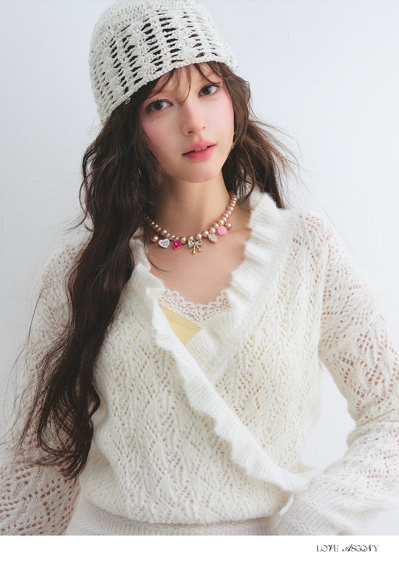 Ruffled Wool-Blend Mohair Openwork Knit Cardigan