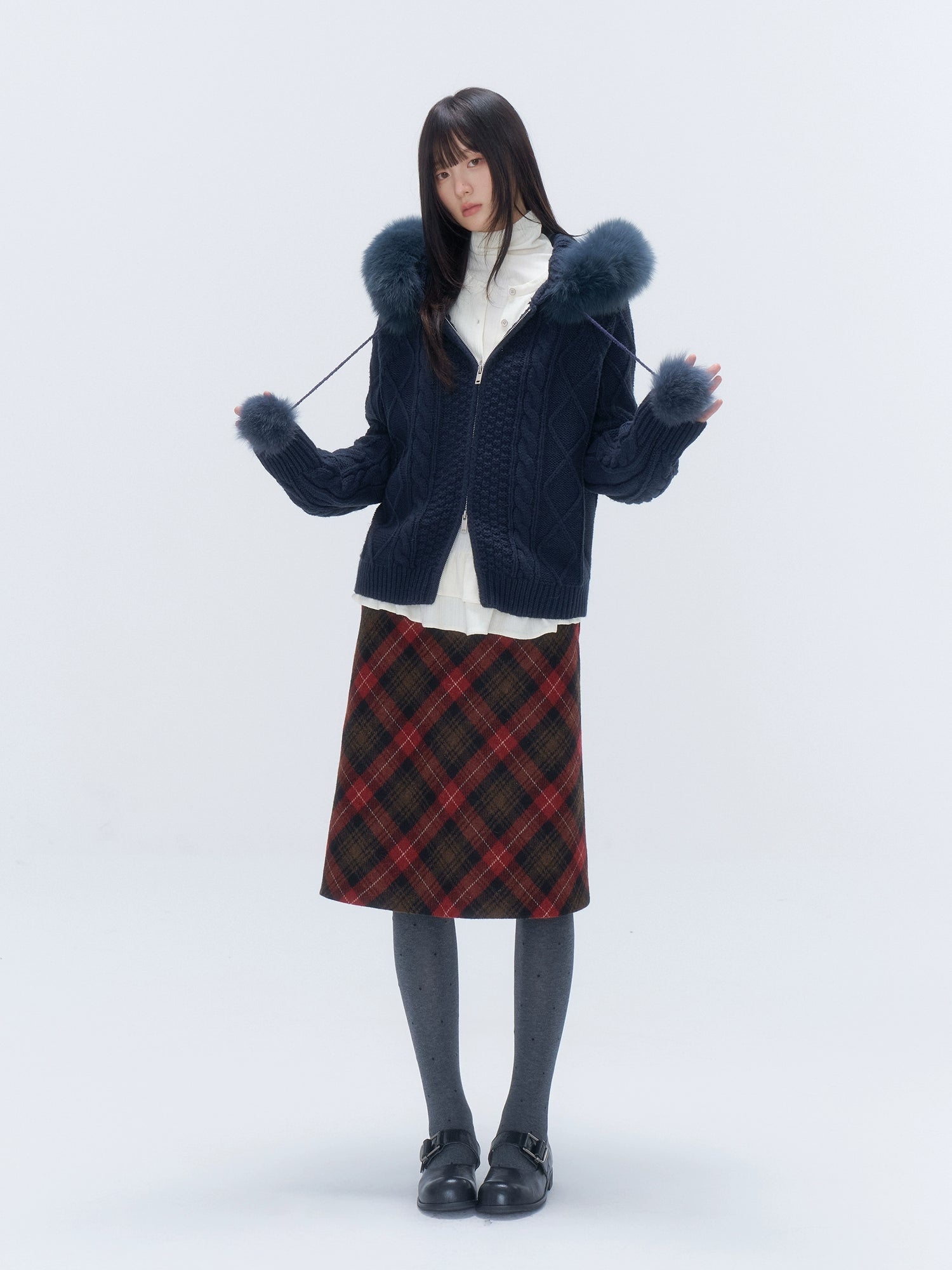 Vintage Plaid Wool-Blend Midi Skirt