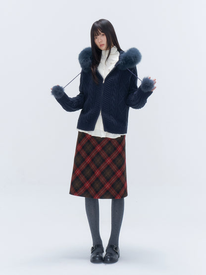 Vintage Plaid Wool-Blend Midi Skirt