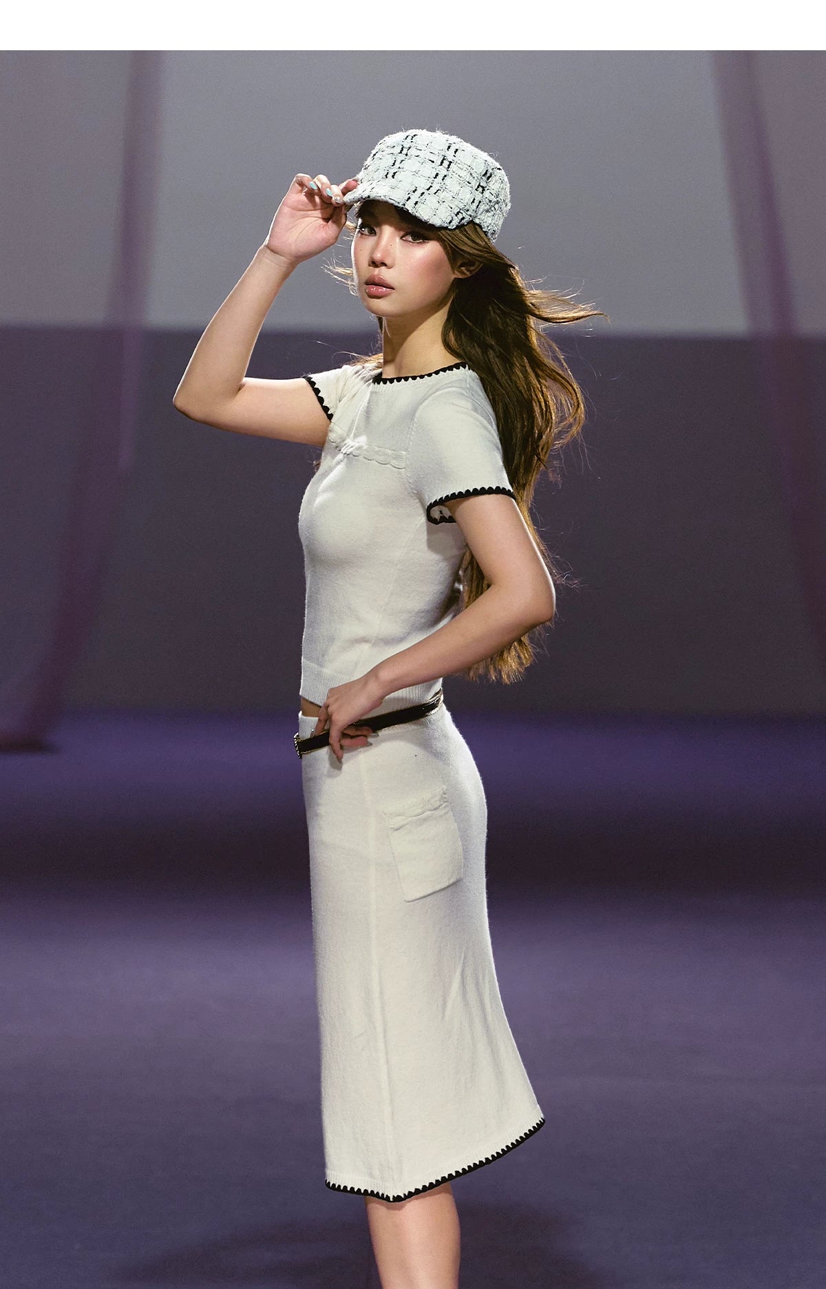 Soft Wool Blend Fitted Tee &amp; A-Line Skirt Set