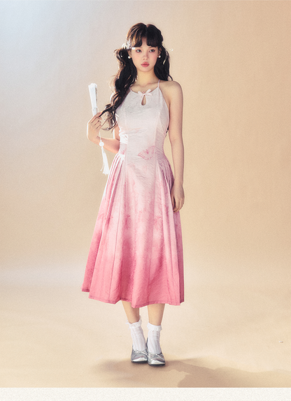 Pink Gradient Strap Dress - CHINASQUAD