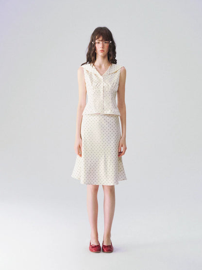 Collar Cinched Top &amp; French A-line Midi Skirt Set