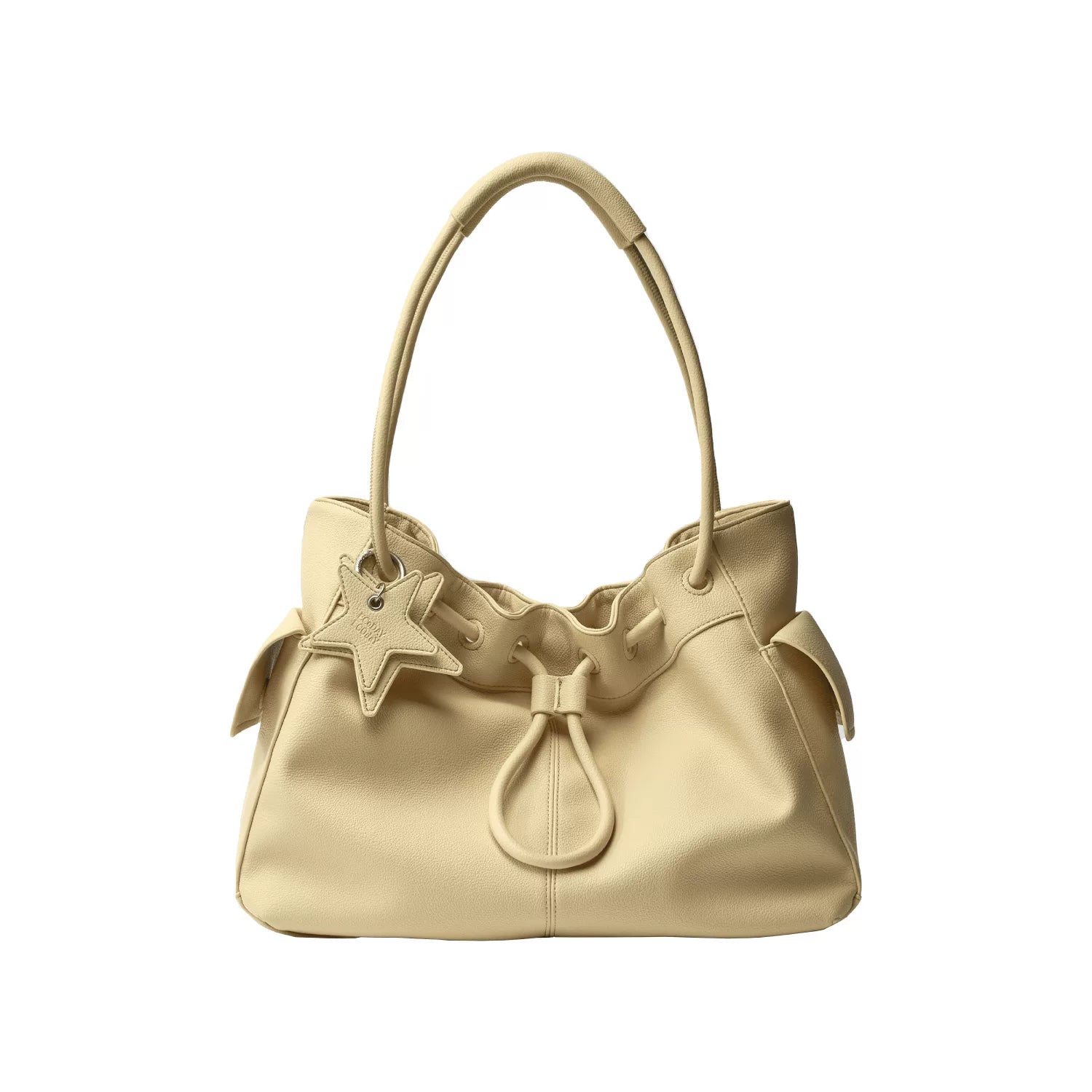 Pebbled Leather Drawstring Cloud Shoulder Bag ECODAY