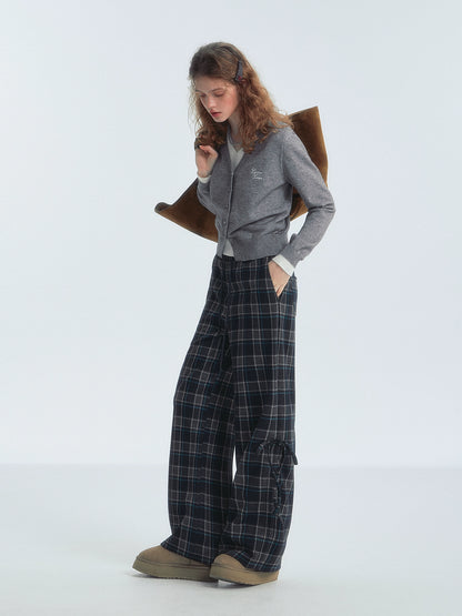 Plaid Drawstring Bowknot Pants