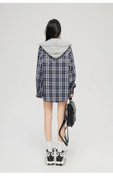 Plaid Hooded Oversized Shirt - CHINASQUAD