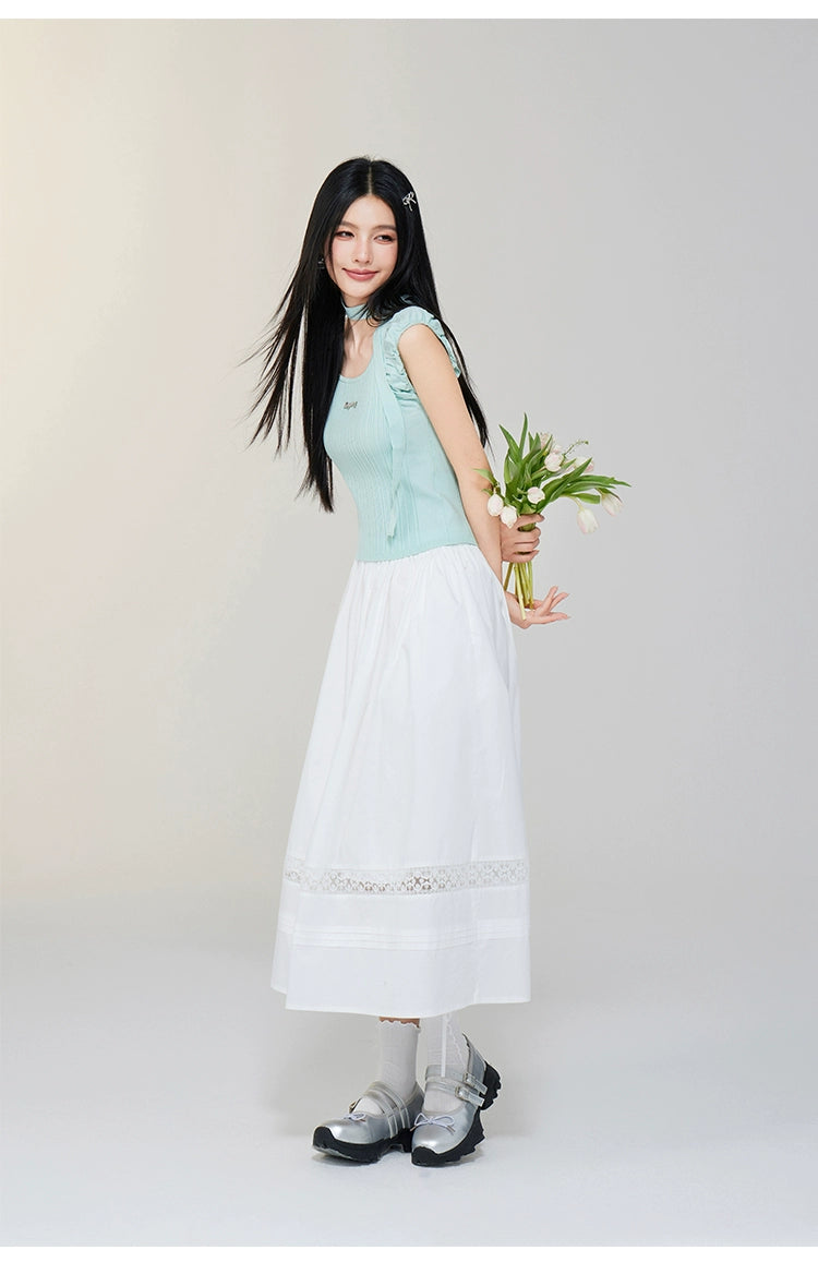 Bubble Sleeve Small Square Neck Knitted Top