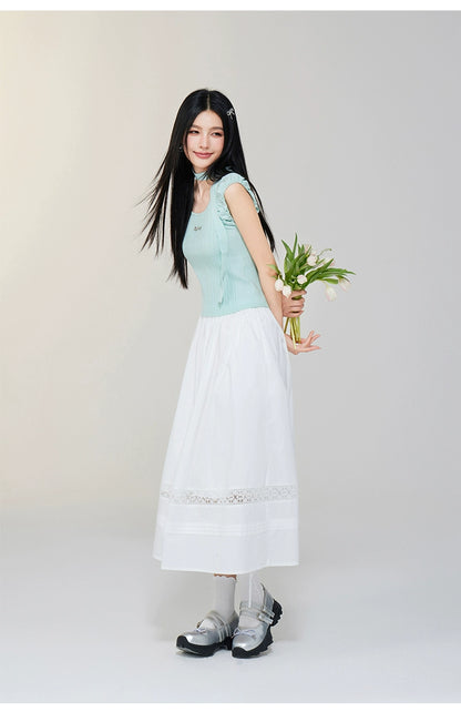 Bubble Sleeve Small Square Neck Knitted Top