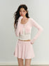 Pink Square Neck Short Sleeve T-shirt & Cardigan Set - CHINASQUAD