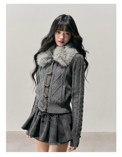 Cable Knit Toggle Cardigan Sweater