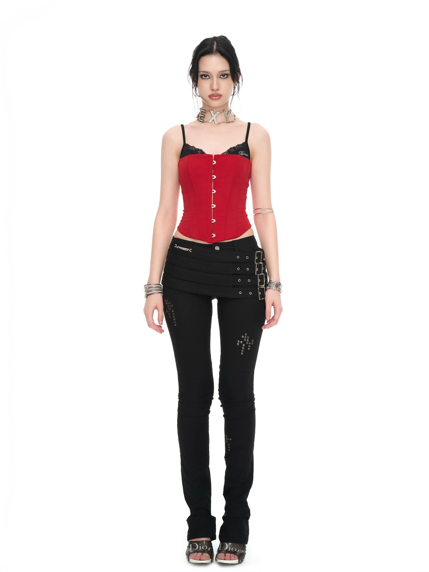 Crimson Lace Panel Hook Corset Camisole Top