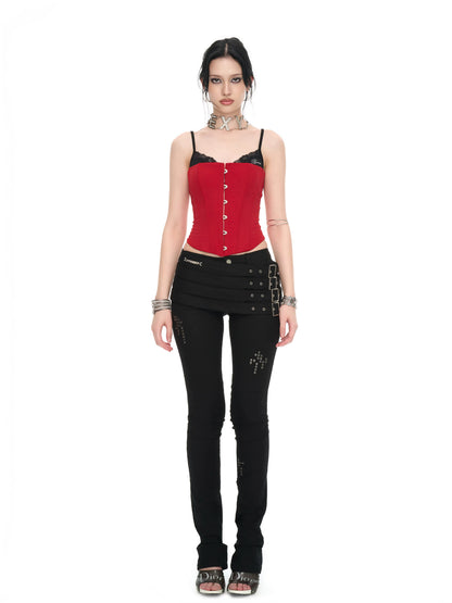 Crimson Lace Panel Hook Corset Camisole Top