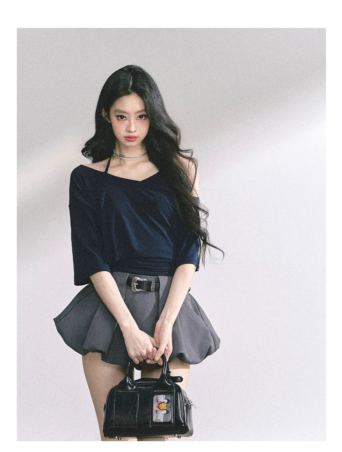 Asymmetric Short-Sleeve Halter Crop T-Shirt