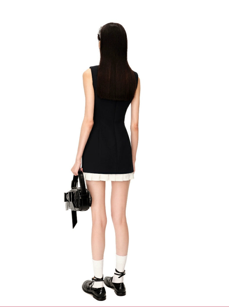 Ruffled Wool-Blend Sleeveless A-Line Dress - CHINASQUAD