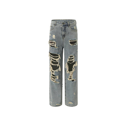 Straight-Leg Distressed Denim Jeans