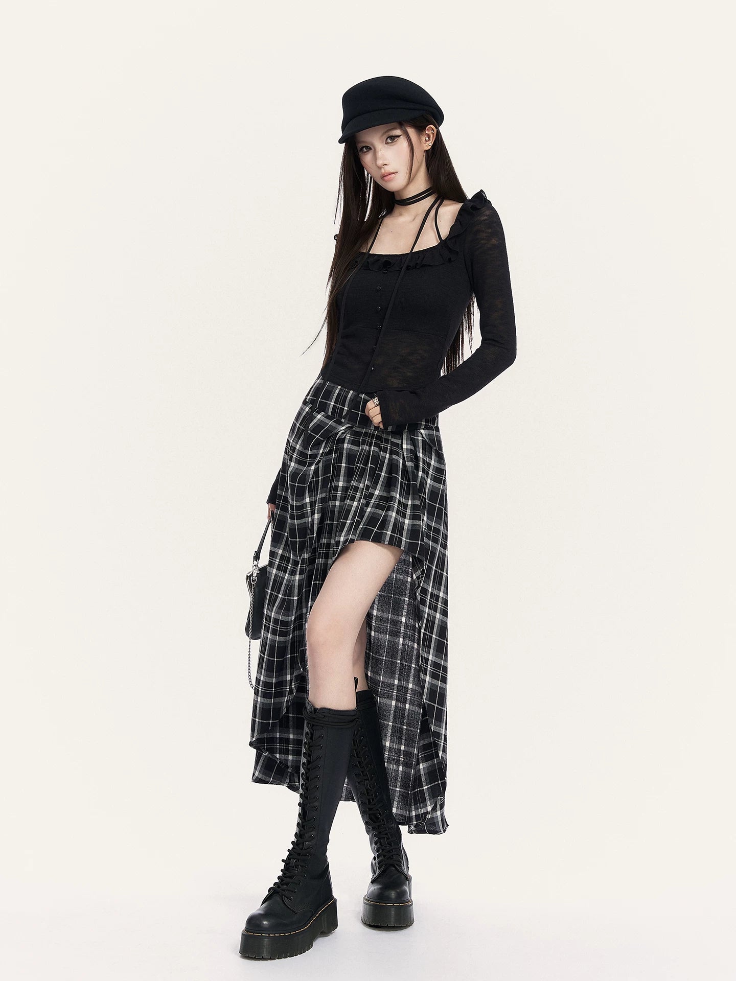 Rebel Check Asymmetric Midi Skirt