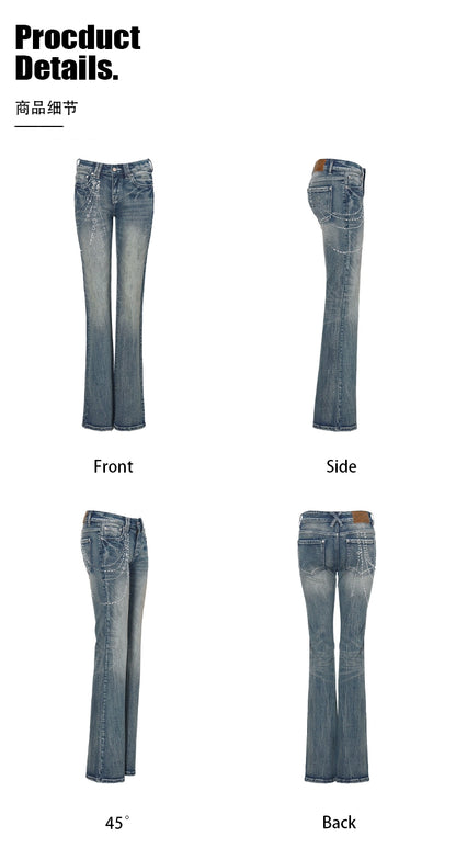 Washed Blue Bootcut Stretch Denim Jeans