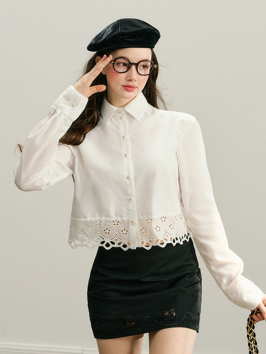 Black &amp; White Embroidered Lace Blazer