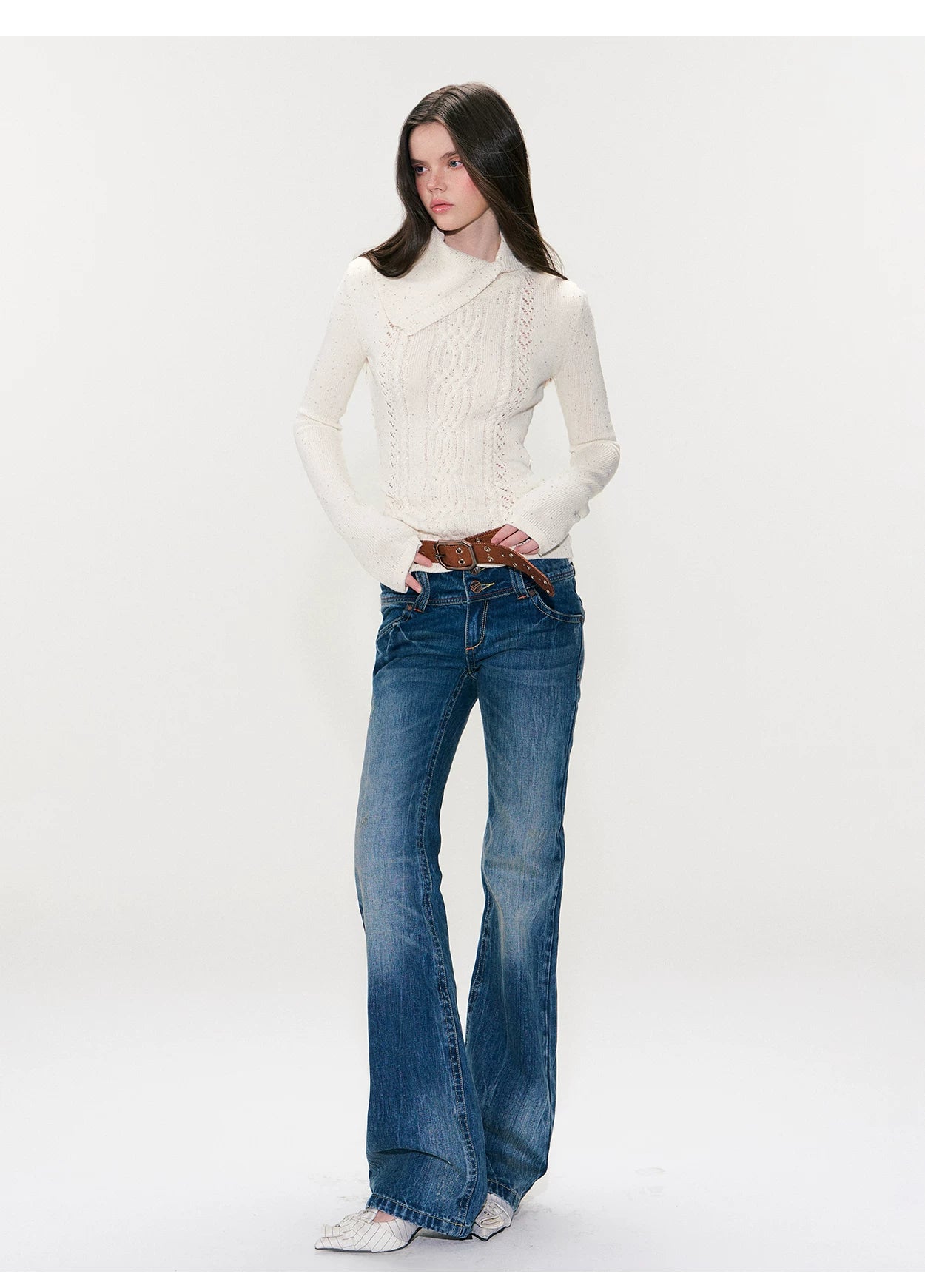 Shimmering Collared Slim-Fit Knit Sweater