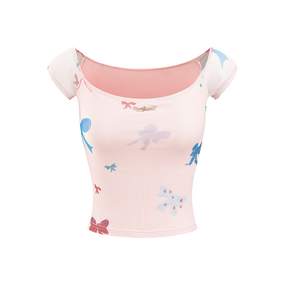 Red Polka Dot &amp; Pink Butterfly Mesh One-shoulder T-shirt - CHINASQUAD