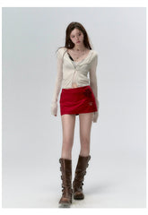 "I LOVE ME" Embroidered Rose Belt A-Line Mini Skirt - CHINASQUAD