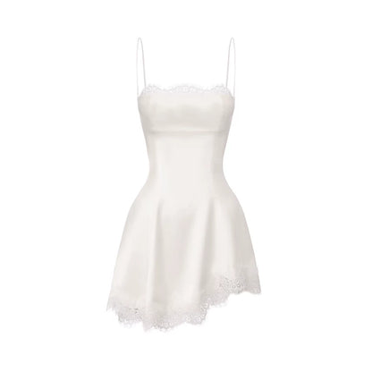 Lace-Trim Satin Fit-and-Flare Mini Dress