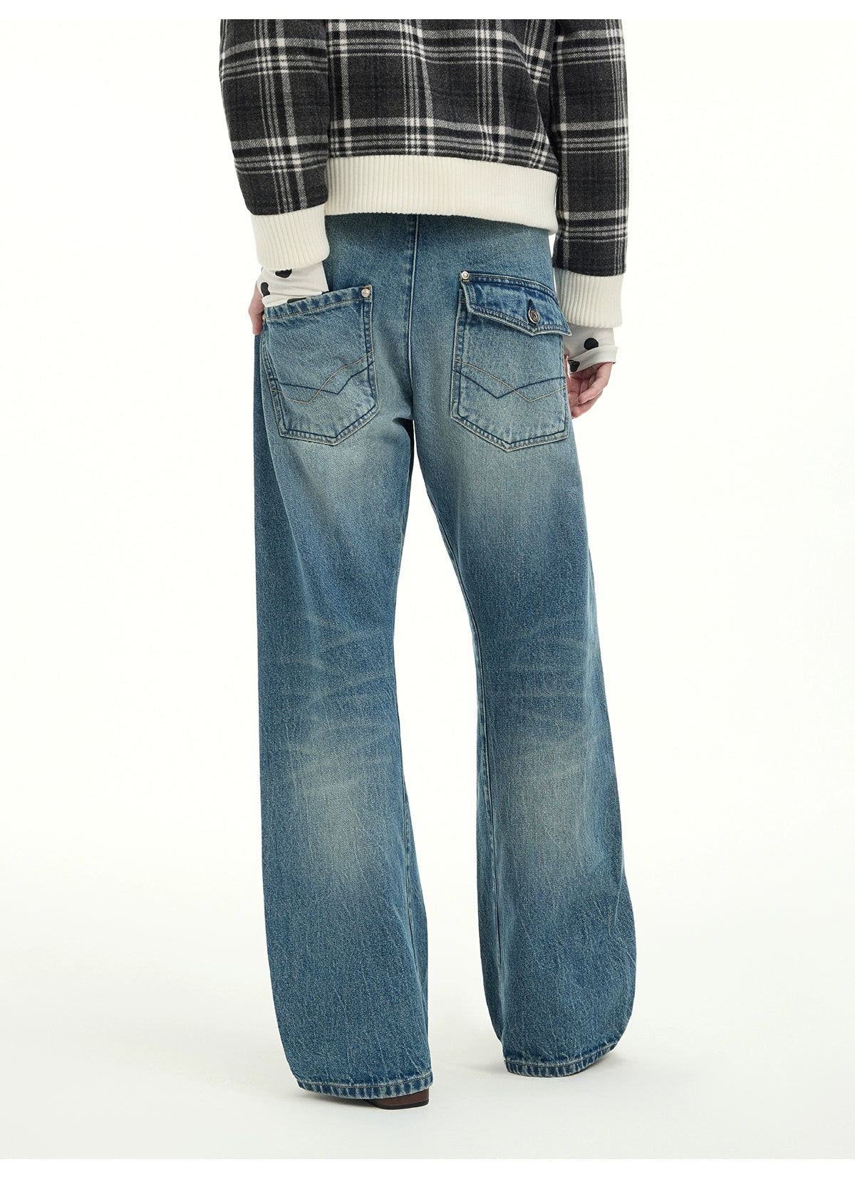 Whisker Sculpted Curved-Leg Denim Pants