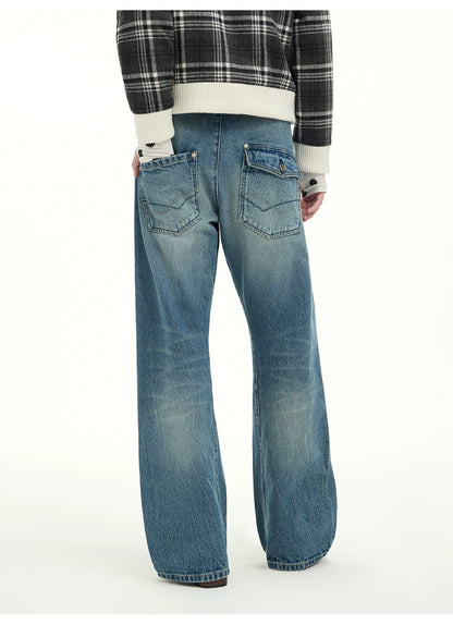 Whisker Sculpted Curved-Leg Denim Pants
