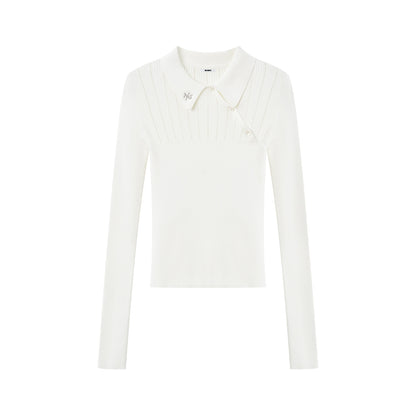 Classic Asymmetric-Collar Knit Crewneck