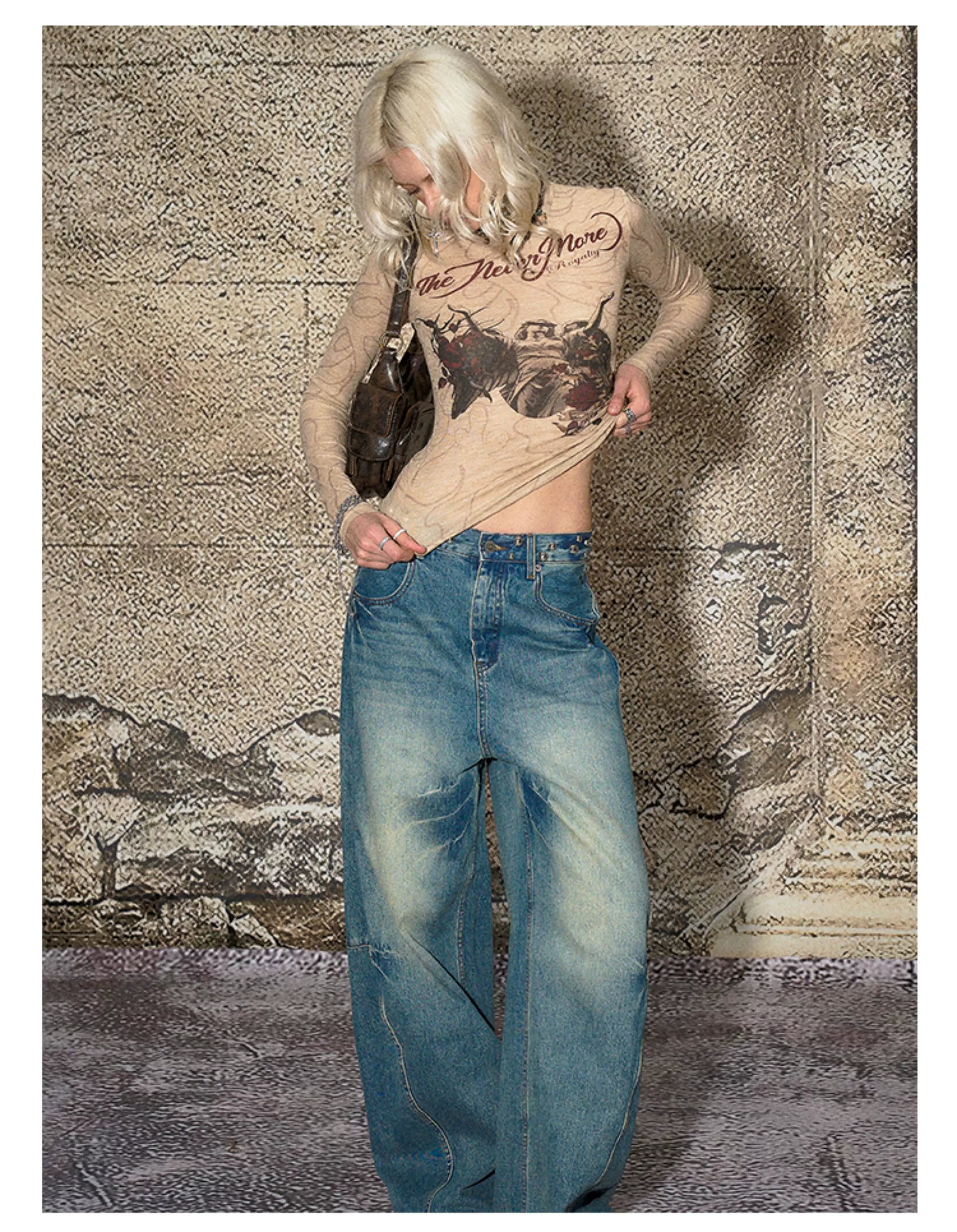 Panel-Seam Wide-Leg Denim Pants
