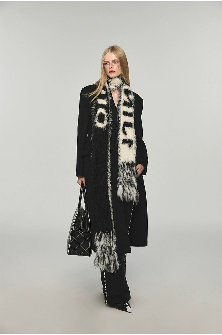 Letter Tassel Mink Fur Embossed Scarf - CHINASQUAD