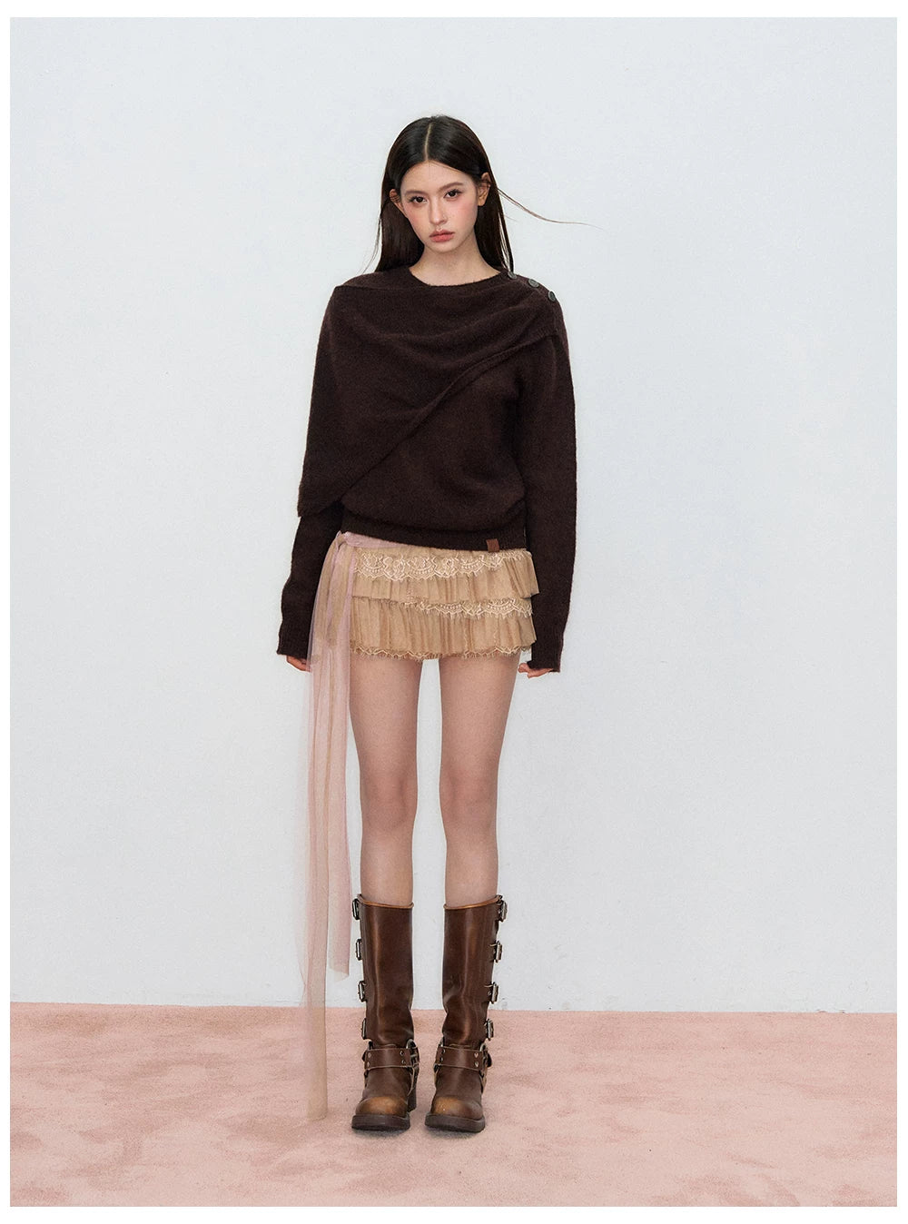 Shawl-Collar Relaxed Wool Knit Sweater